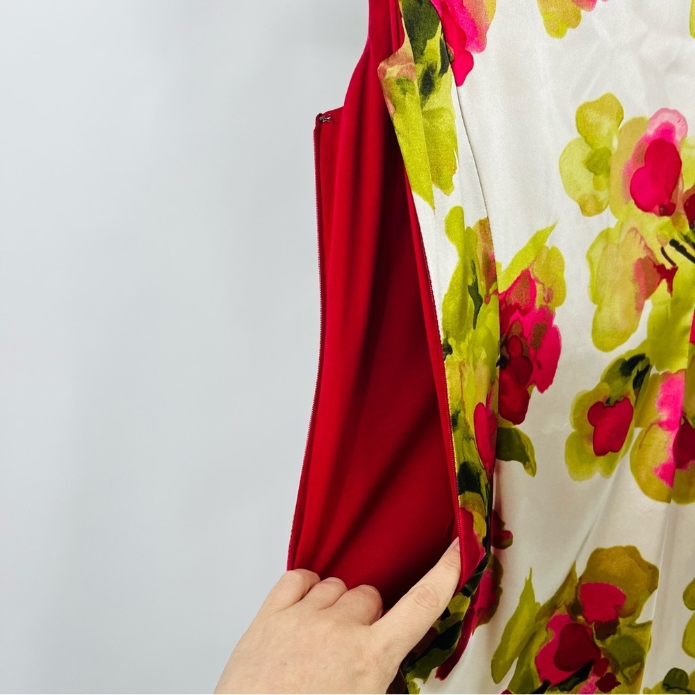 Evan-Picone Floral‎ Satin Sheath Dress Red Green Cream Sleeveless Size 6 - Picture 5 of 7